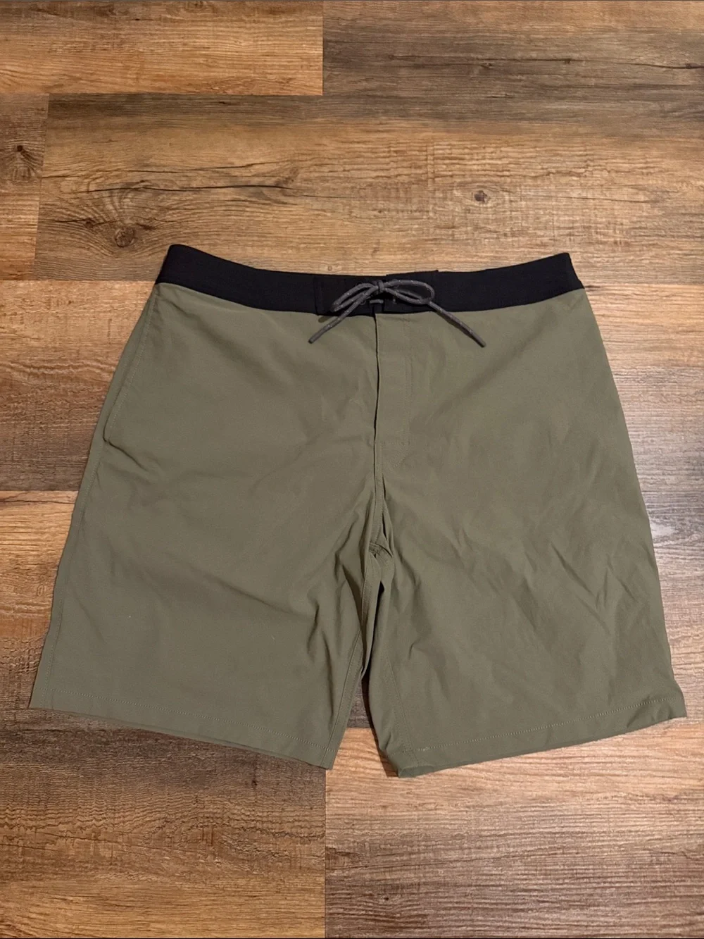 J. Crew Olive Unlined Swim Trunks with Black Waistband
